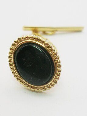 Vintage Avon Tie Tack Pin with Chain black Onyx classic Necktie Holder